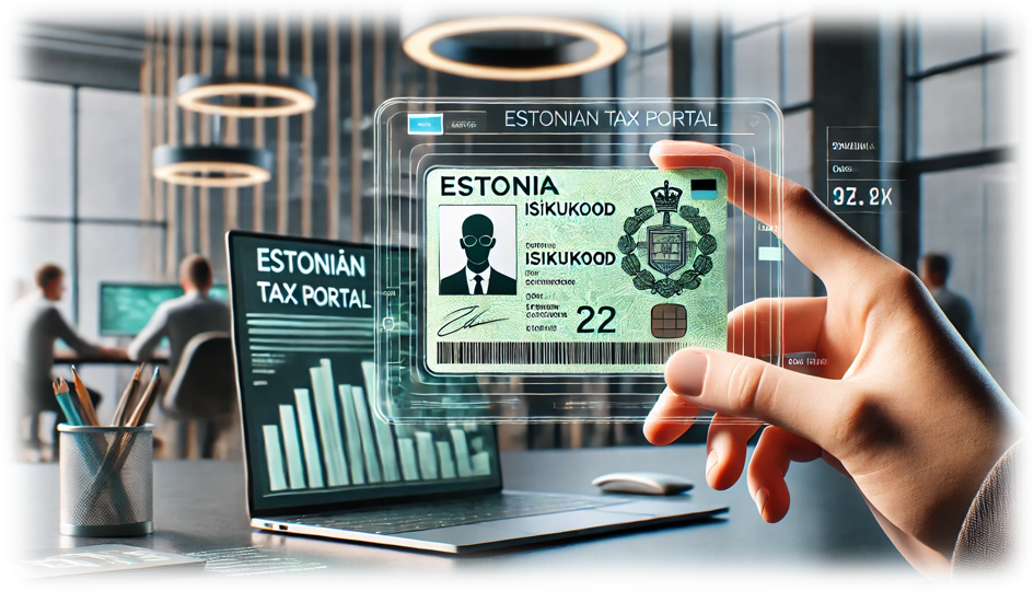 Document displaying TIN next to a computer with the Estonian Tax and Customs Board website open